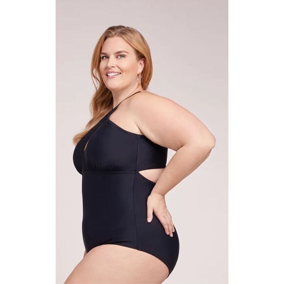 LYSA Kylie High Neck Plus Size One Piece Black Swimsuit Size 1X (18-20) - Picture 2 of 16
